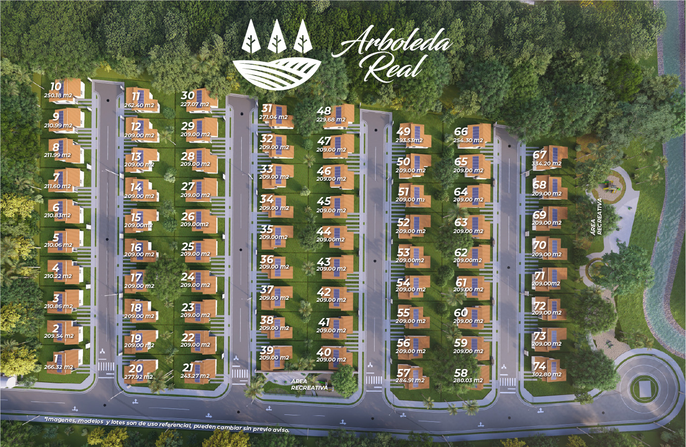 Plano de Residencial Arboleda Real con la ubicación de los lotes